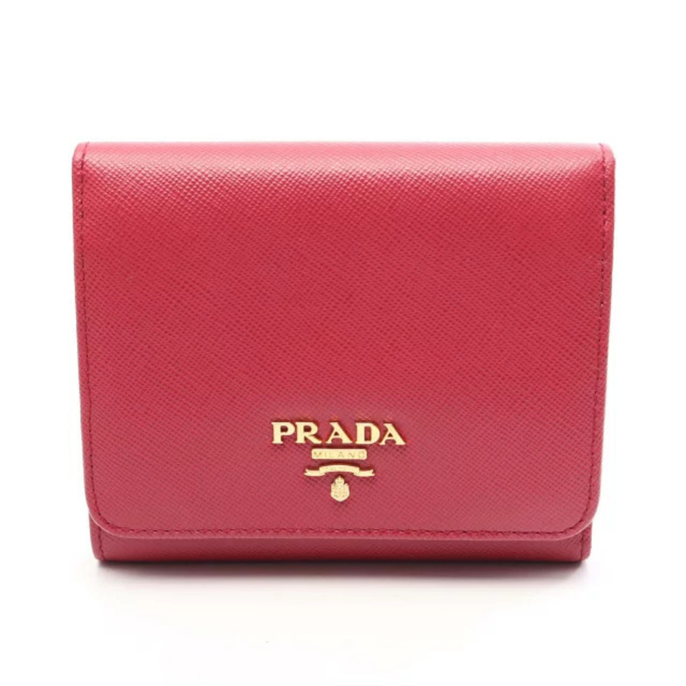 Prada SAFFIANO METAL Tri fold Wallet Leather Pink